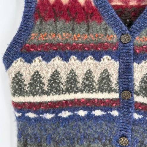 Northern Reflections Vintage  Button Front Sweater Vest Blue White Small Trees