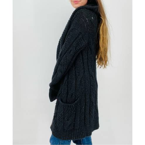 Vince  Wool Alpaca Blend Cable Knit Long Hooded Cardigan Sweater Dark Gray Size