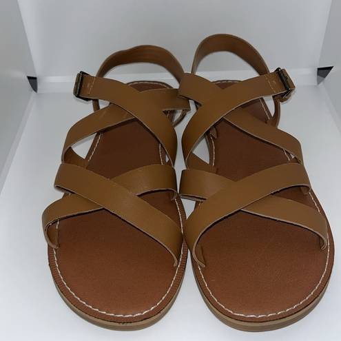 Toms  Sicily Strappy Leather Sandals Chestnut Brown Women’s 9.5 Summer