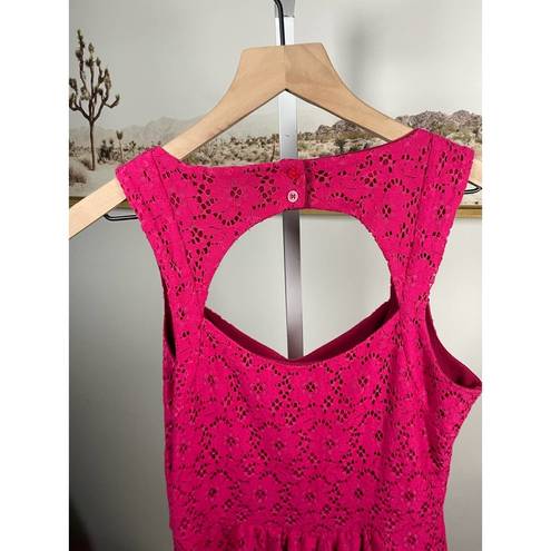 Deletta Anthropologie  Silverfield Lace Sweetheart Dress Hot Pink A Line Small