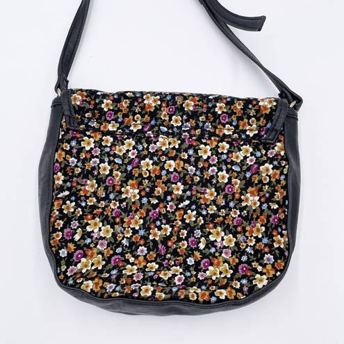 Mango MNG By  Black Ditsy Floral Corduroy Shoulder Bag & Wallet Retro 90s Grunge