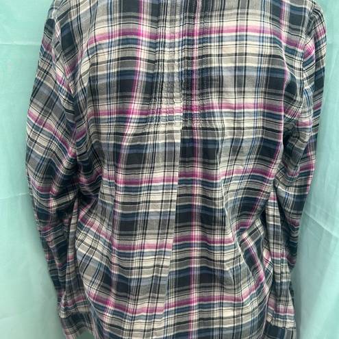 Joie  Women’s Black & White Long Sleeve “Naos" Plaid Cotton Gathered Top Size L