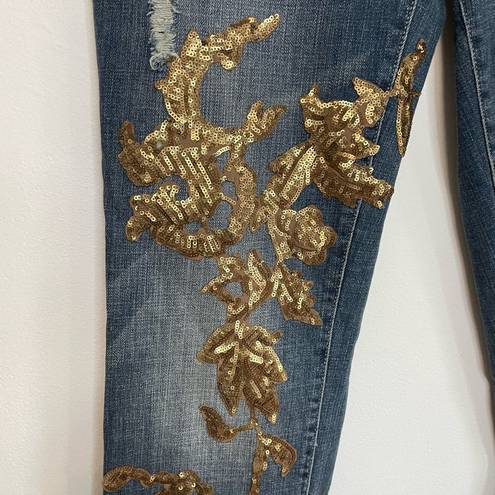 Pilcro and the Letterpress Pilcro Hyphen Cropped Jeans 27 Womens Sequin Cuffed Midrise Casual Denim