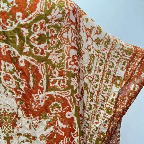 Avenue Zoe Rust Orange & Beige Boho Open Front Draped Kimono Wrap One Size