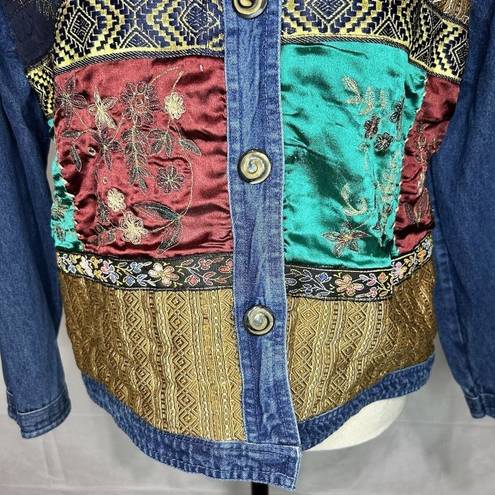 New Direction  Vintage Cotton Patchwork Quilted Denim Boho Jacket Size M