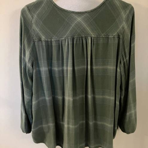 Style & Co Womens Petite Green Plaid Henley Shirt - Petite Medium