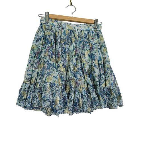 Rococo  Sand Braw Mini Skirt Multihued Blue Floral Print