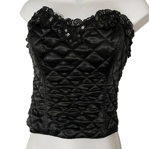  Vintage 90s Natori Quilted Sequins Black Corset Bustier Size Medium Rare