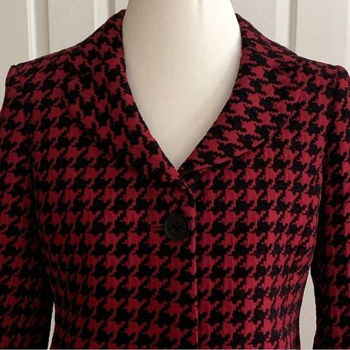 Houndstooth Semantiks Jacket Red Black  3/4 Sleeve Career Blazer Size 8 Petite