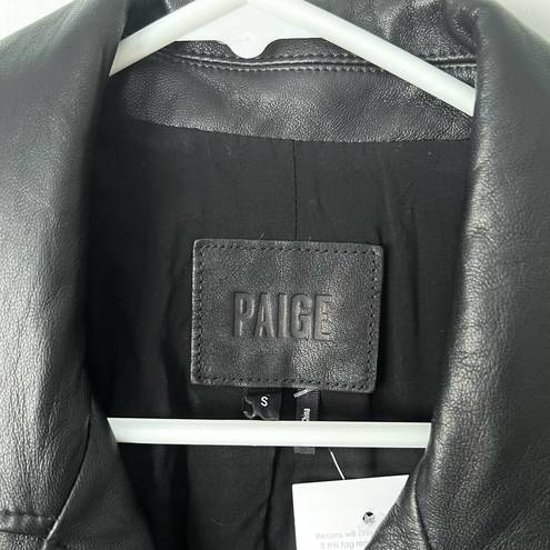 Paige  Annika Leather Moto Ruffled Jacket in Black Sz S