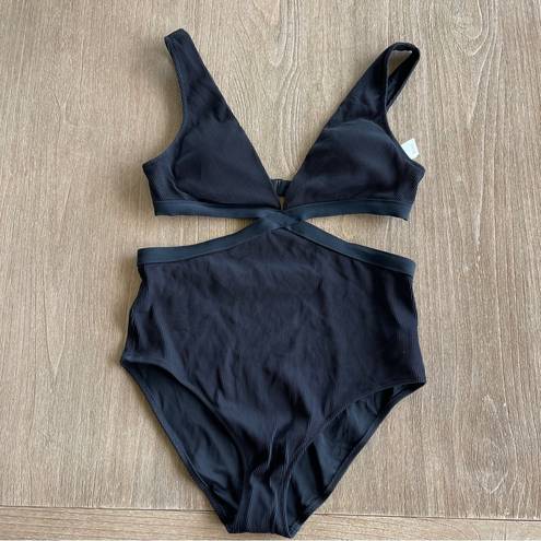 Aerie Ribbed Mix Crossover Cut Out One Piece Swimsuit in Black Size Medium NWT