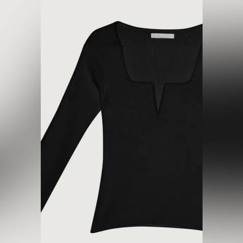 Oak + Fort  Square Neck Sweater Top Ribbed Black