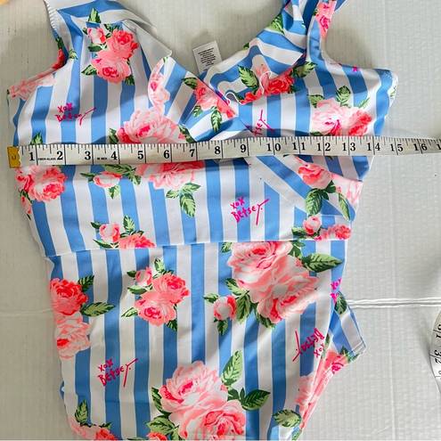 Betsey Johnson  Women Blue Stripe Floral 1 Piece Swim Suit Size S Large