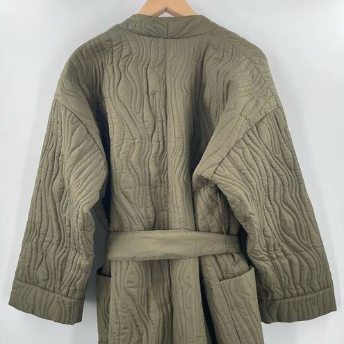 Johnny Was CALME  Coat Size Large Ava Quilted Robe Coat Olive Green Belt NWT