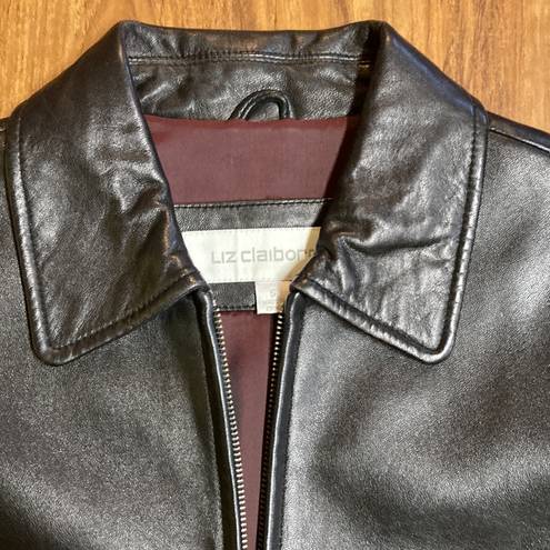 Liz Claiborne Woman’s black leather coat motorcycle small 