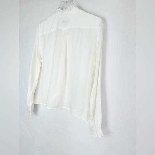 J.Crew  Drapey Ruffle Trim Ivory Viscose Blend Button Down Blouse Shirt Size M