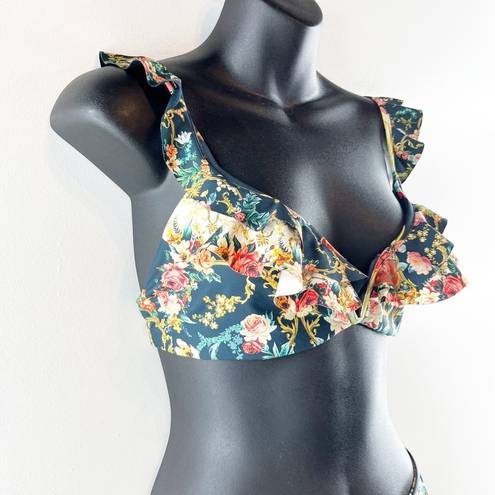 Agua Bendita  Malena Sweetheart Ruffle Two Piece Floral Bikini Green Large