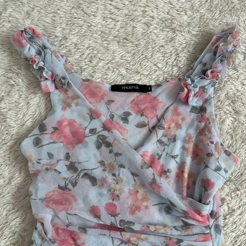 Arden B  Small Y2K Blue Pink Floral Ruffle Mesh Tank Top Coquette Rose
