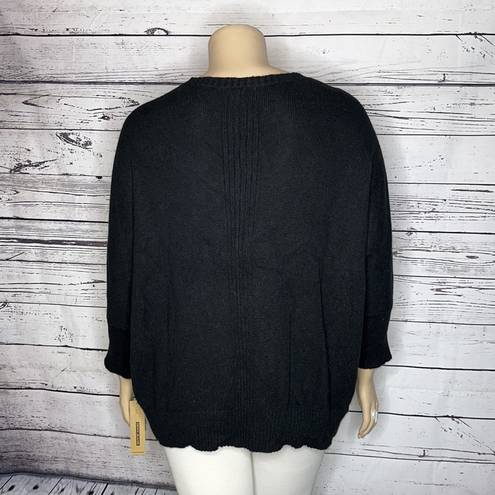 DKNY  Jeans NWT Size 14/16 Black Bead Embellished V-Neckline Pullover Sweater Top