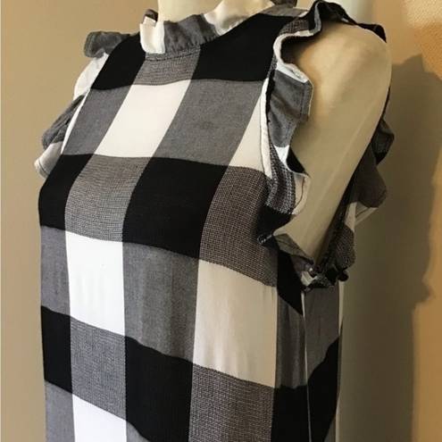 Chelsea and Violet  Black & White‎ Buffalo Plaid Check Sleeveless Ruffle Dress Sz S