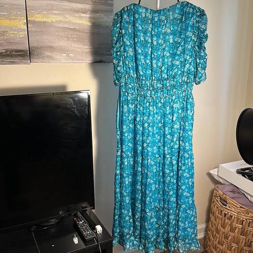 Shoshanna NWT  Danli Floral Chiffon blue midi dress with gold. Size 10