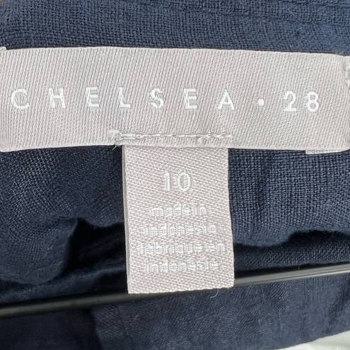 Chelsea28  navy blue 100% linen wide leg cropped belted pants size 10 NEW