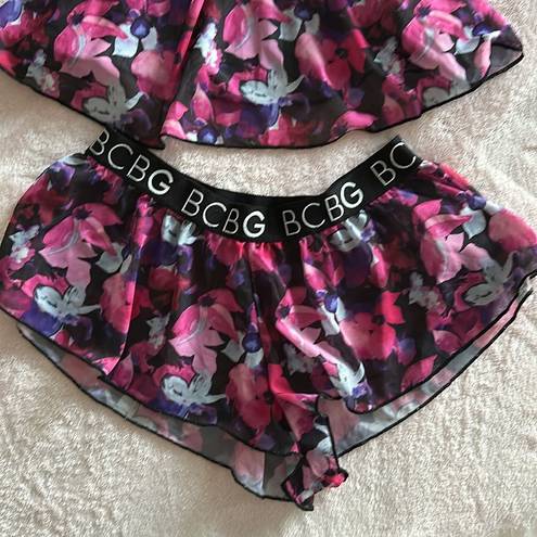 BCBG Lingerie Floral Lacy Night Set Camisole and Shorts Pink / Purple