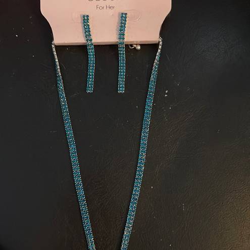 Blush New  turquoise, crystal double row necklace and earrings. Necklace is a V