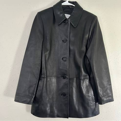 Liz Claiborne  Sleek Black Leather Jacket Vintage 90s Retro Classic Casual Small