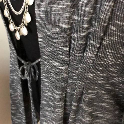 St. Tropez  West Open Front cardigan sweater w/tie knit top tunic black gray