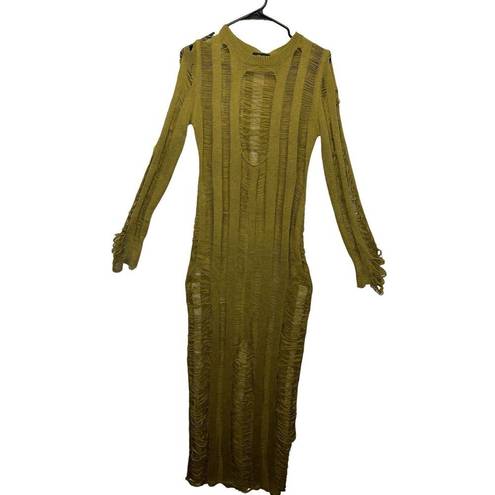Micas NWT  Open Knit Long Sleeve Olive Green Maxi Dress Size Large Beachwear