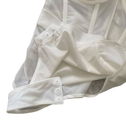 DKNY  Women's 34D Sheer Mesh-Panel Thong Bodysuit  White Strapless Stretchy Slim