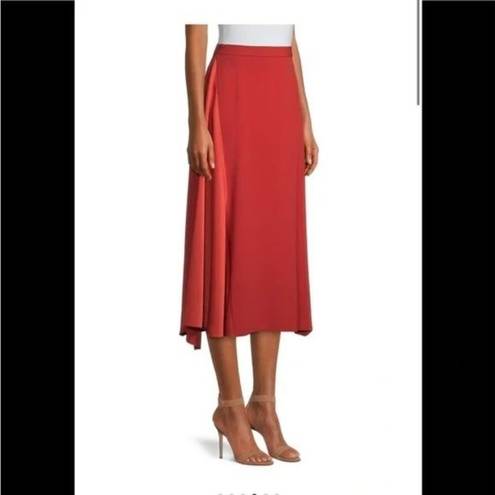 Hugo Boss  Veilla Red Mixed Media Asymmetric Hem Midi Skirt Satin Size 4