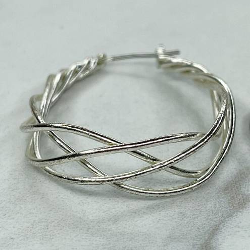 Twisted Silver Tone  Hoop Earrings Pierced Pair