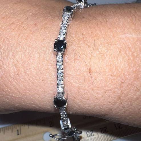 Onyx Diamond and  Sterling Silver Tennis Bracelet with Double Lock Clasp