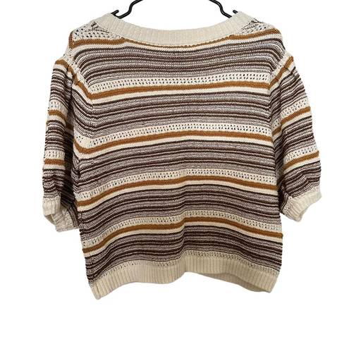 House of Harlow  1960 Metallic Striped Cream Brown Puff Sleeve Cardigan Sweater L