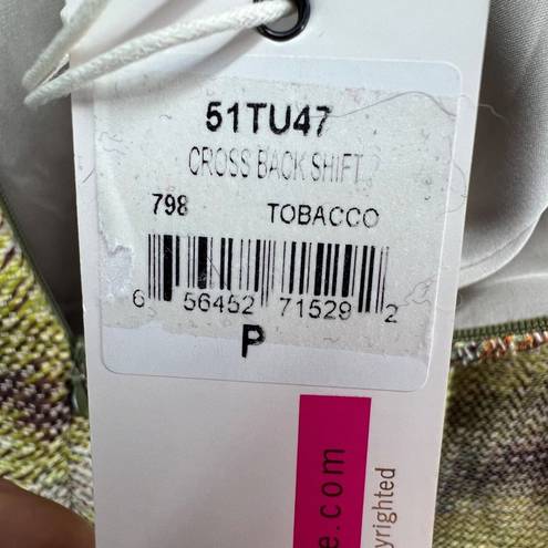 Tracy Reese  Womens Zig Zag Rafia Shift Dress Size P Tobacco Tan Green Cross Back