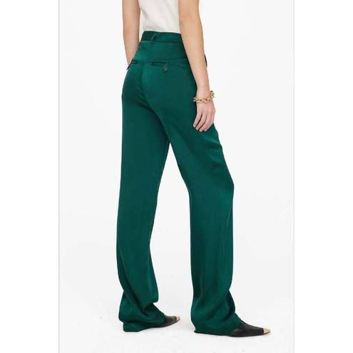 ANINE BING  Emerald Green Classic Straight Leg Silk Pants Size 38 NWT