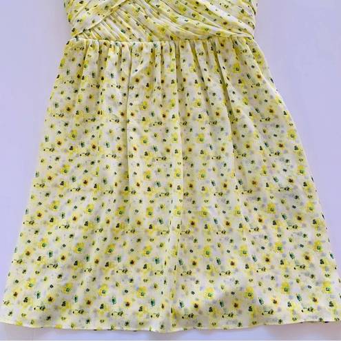 The Kooples  Anemone Chiffon Yellow Floral Sweetheart Bodice Mini Summer Dress