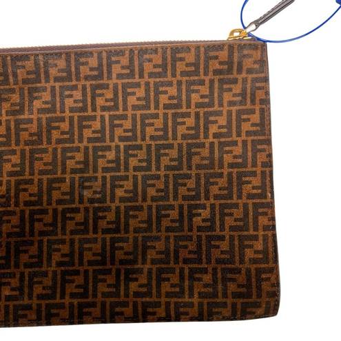 Fendi 🤍 Zucca FF Medium Suede Flat Pouch Clutch Brown Tobacco