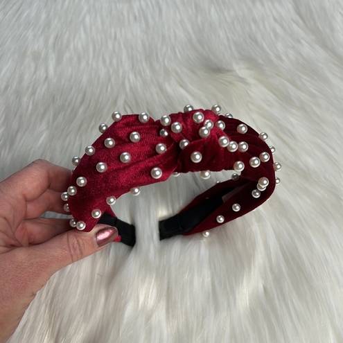 Mulberry  & Grand Red Velvet Pearl Knotted Headband