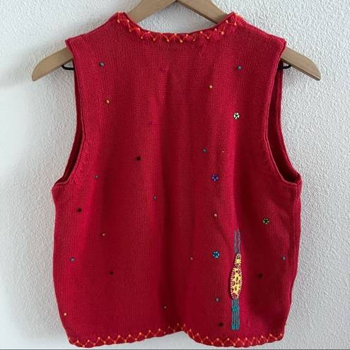 Susan Bristol Vintage  Red Knit Ugly Christmas Novelty Sweater Vest Small