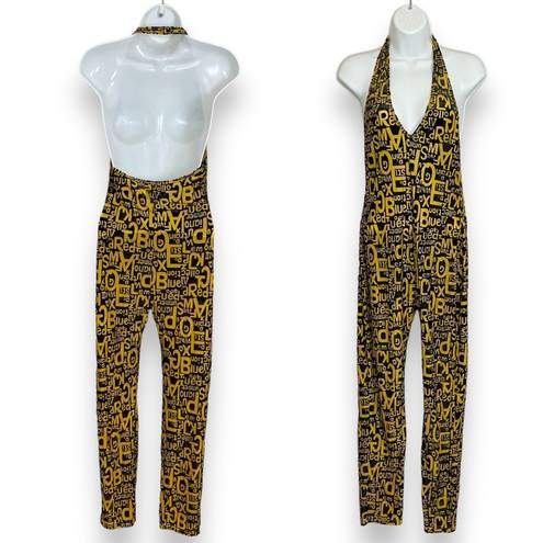 Krass&co Fashion Brand  Jumpsuit Wordy Velvet‎ Black Yellow Sheer Halter Medium