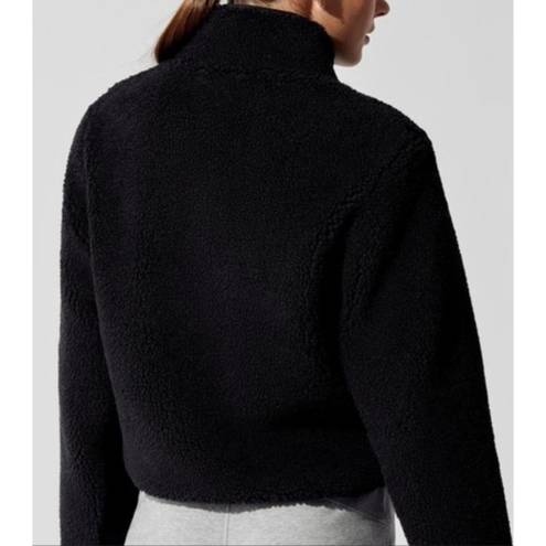 Alo Yoga Alo Shanti Half-Zip Sherpa Jacket Black Fuzzy Faux Fur Shearling Teddy Sweater