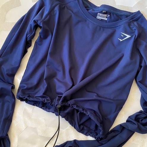 Gymshark  Drawstring Long Sleeve Elbow Key Hole Crop Top in Navy Blue Sz. Small