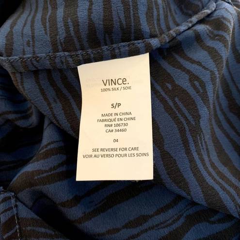 Vince  Silk Blue/Blk Zebra Striped 3/4 Long Raglan Sleeve Blouse Sz Small