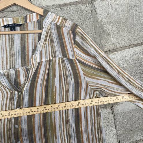 Zac and Rachel  Shirt Women 2X Brown Stripes Button Down Long Sleeve Casual Classic