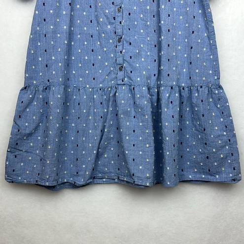 Loft Chambray Clip Puff Sleeve Button Swing Dress Sz Large