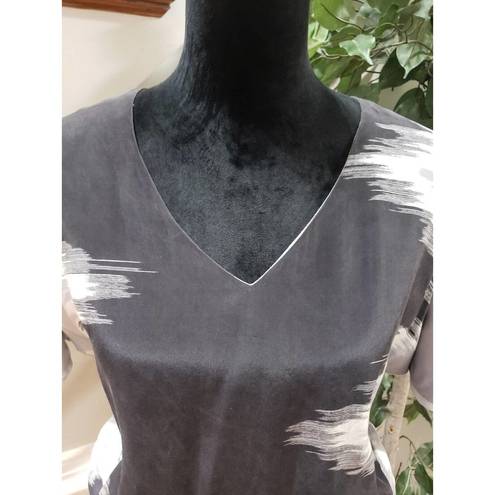 Cache  Womens White & Black 100% Silk Short Sleeve V-Neck Top Blouse Size X-Small