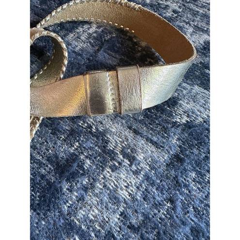 Chico's  Women's Wide Metallic Gold Leather Belt Silver Gold Gem Buckle Western